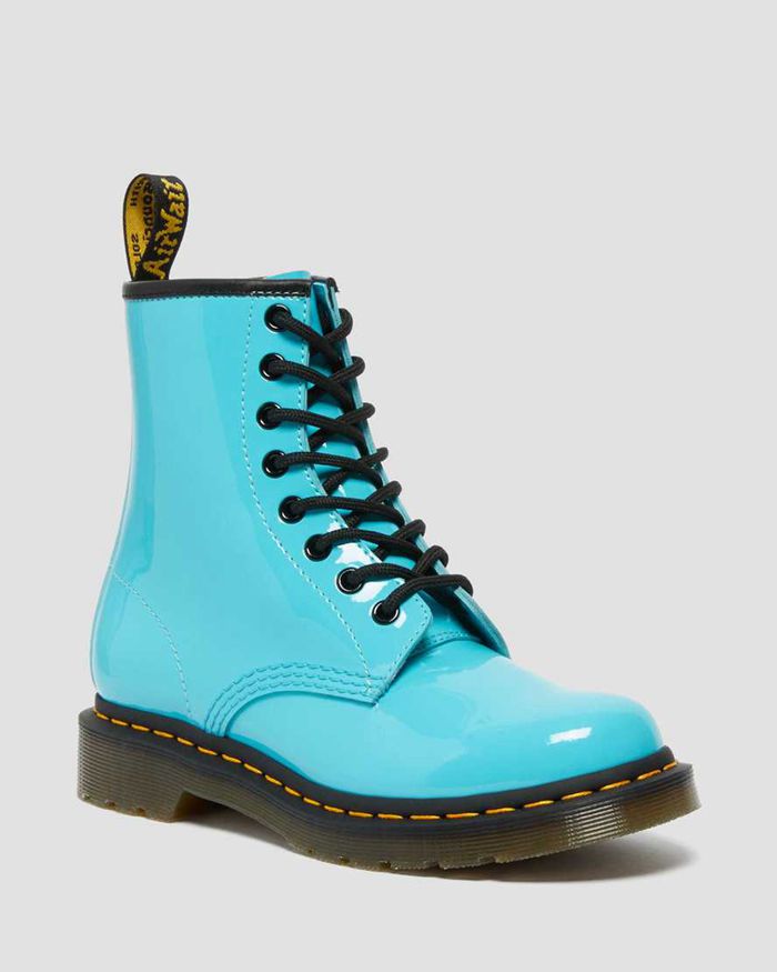 Dr Martens Womens 1460 Patent Leather Lace Up Ankle Boots Blue - 28579SWIY